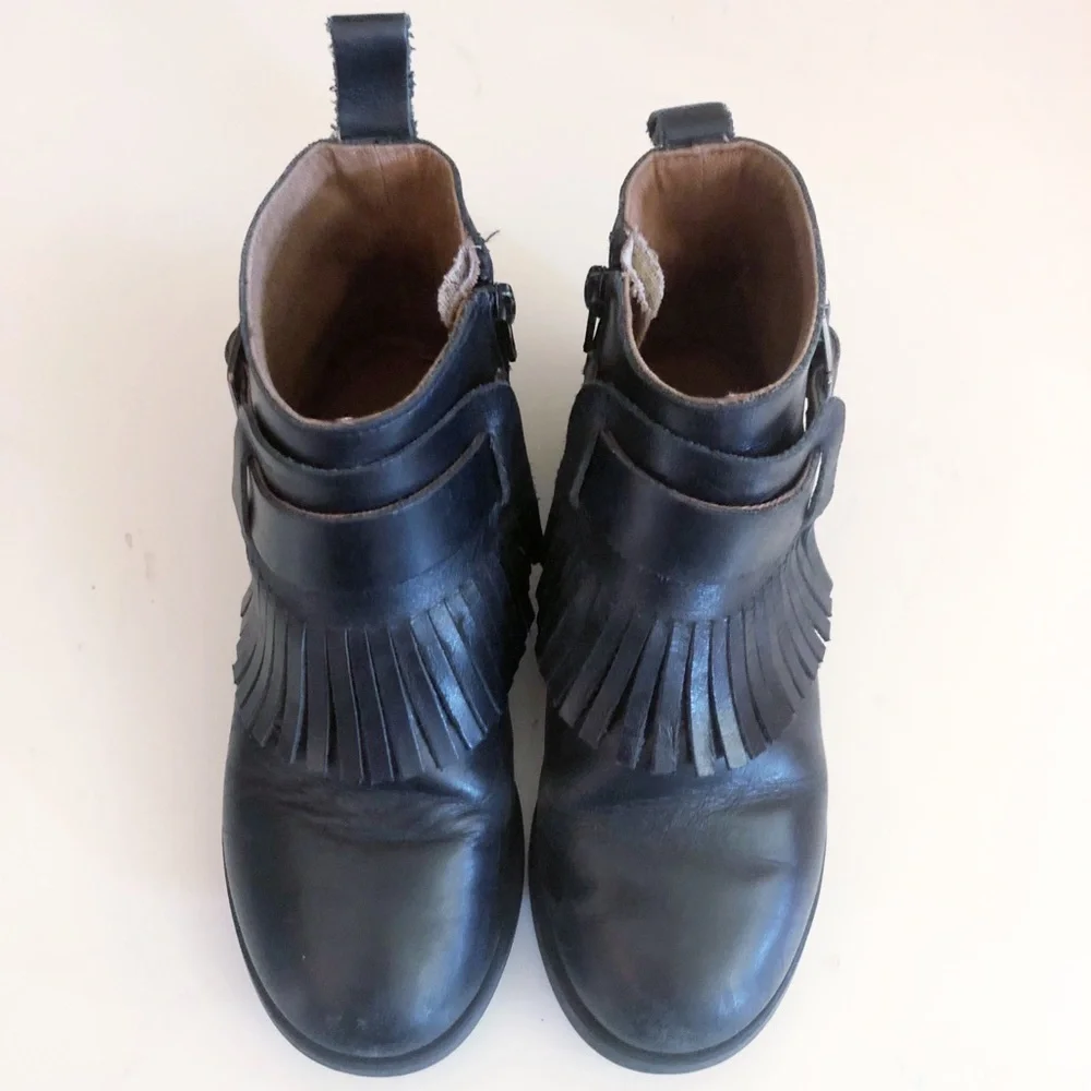Zara girls black leather fringe ankle boots 11.5